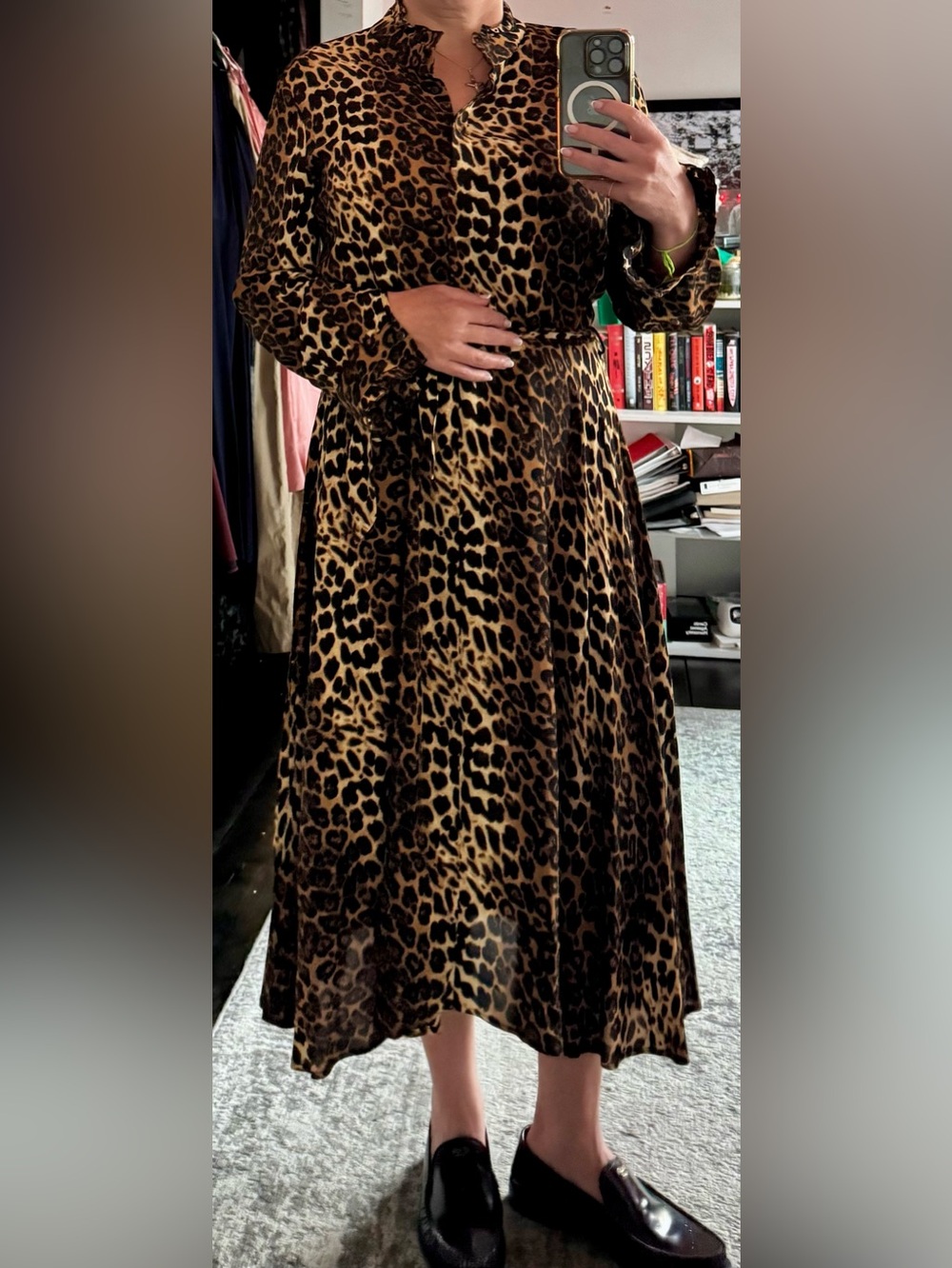 Just Female Elinor Leopard Print Midi Dress | Size M | Scandinavian Copenhagen
